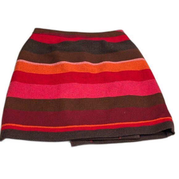 LOFT Petite Wrap Mini Skirt Wool Blend Striped Red Brown 4P Fall - Picture 2 of 10